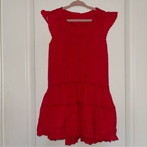French-Style Girls Red Cotton Sundress Size 6YR
